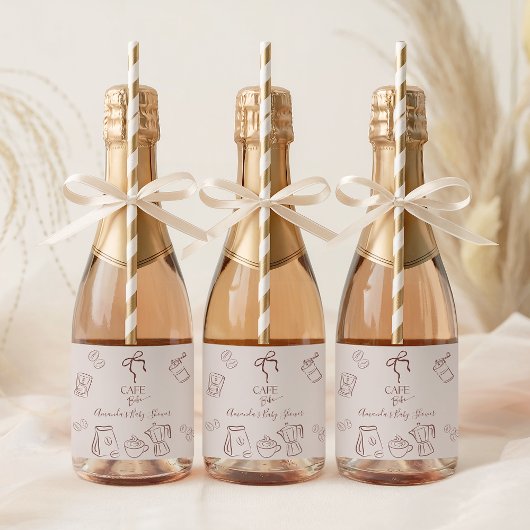 Coffee Theme Beige Cafe Bebe Brewing Baby Shower Sparkling Wijnetiket