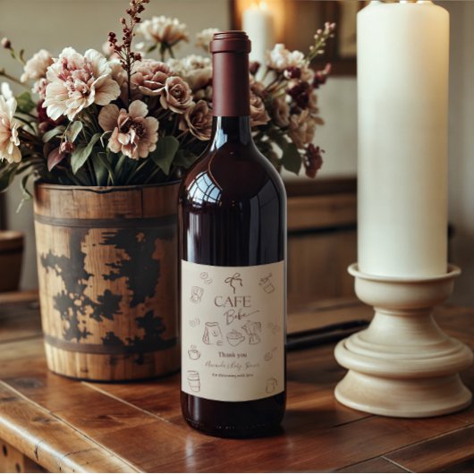 Coffee Theme Beige Cafe Bebe Brewing Baby Shower Wijn Etiket