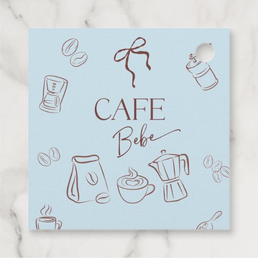 Coffee Theme Blue Bow Cafe Bebe Boy Baby Shower Bedankjes Labels (Achterkant)
