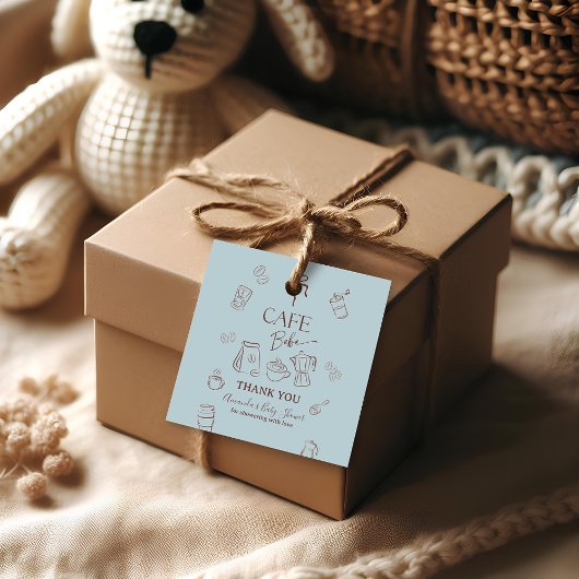 Coffee Theme Blue Bow Cafe Bebe Boy Baby Shower Bedankjes Labels