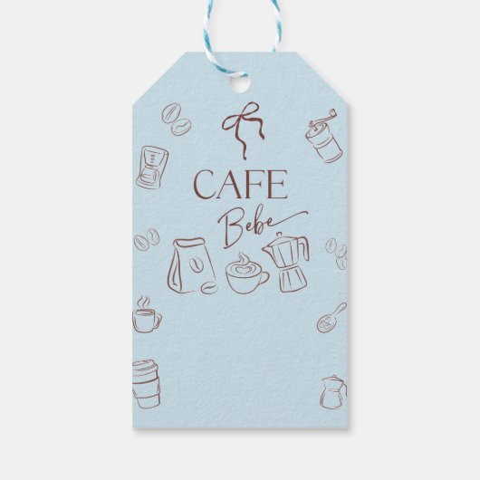 Coffee Theme Blue Bow Cafe Bebe Boy Baby Shower Cadeaulabel (Achterkant)