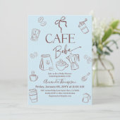 Coffee Theme Blue Bow Cafe Bebe Boy Baby Shower Kaart (Staand voorkant)