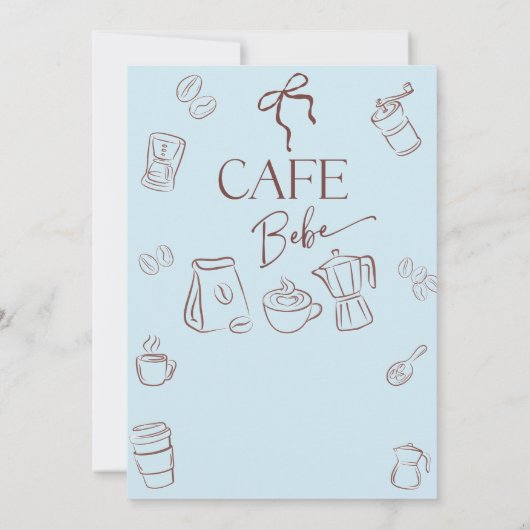 Coffee Theme Blue Bow Cafe Bebe Boy Baby Shower Kaart (Achterkant)