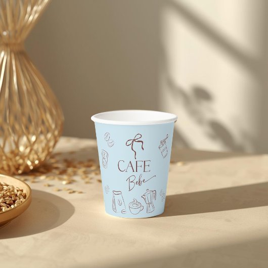 Coffee Theme Blue Bow Cafe Bebe Boy Baby Shower Papieren Bekers