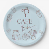 Coffee Theme Blue Bow Cafe Bebe Boy Baby Shower Papieren Bordje (Voorkant)