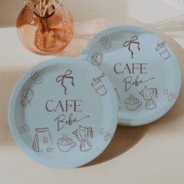 Coffee Theme Blue Bow Cafe Bebe Boy Baby Shower Papieren Bordje