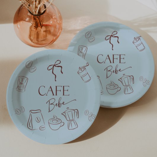Coffee Theme Blue Bow Cafe Bebe Boy Baby Shower Papieren Bordje