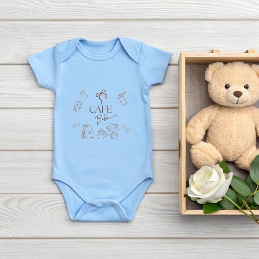 Coffee Theme Blue Bow Cafe Bebe Boy Baby Shower Romper