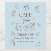 Coffee Theme Blue Bow Cafe Bebe Boy Baby Shower Wijn Etiket (Enkel label)