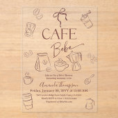 Coffee Theme Bow Cafe Bebe Brewing Baby Shower Acryl Uitnodigingen (Voorkant)