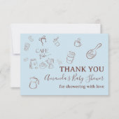 Coffee Theme Boy Blue Bow Cafe Bebe Baby Shower Bedankkaart (Voorkant)