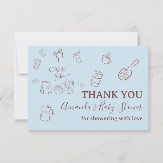 Coffee Theme Boy Blue Bow Cafe Bebe Baby Shower Bedankkaart (Voorkant)
