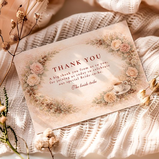 Coffee Theme Bridal Shower Bedankkaart