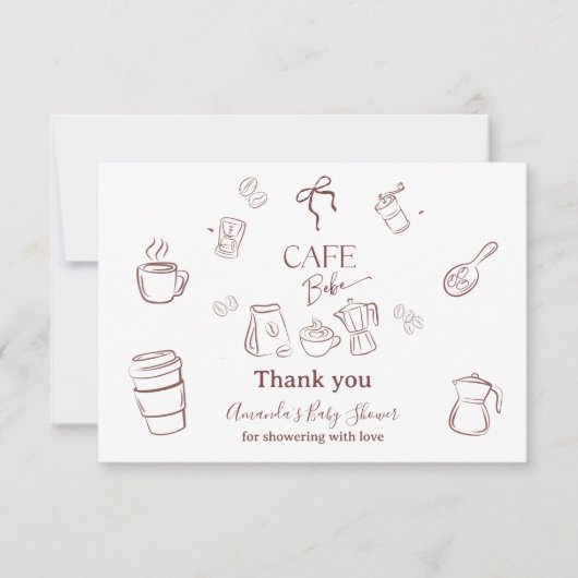 Coffee Theme Cafe Bebe Brewing Baby Shower Bedankkaart (Voorkant)