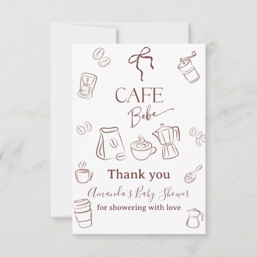 Coffee Theme Cafe Bebe Brewing Bow Baby Shower Bedankkaart (Voorkant)