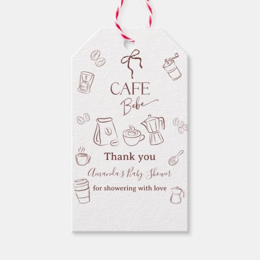 Coffee Theme Cafe Bebe Brewing Bow Baby Shower Cadeaulabel (Voorkant)