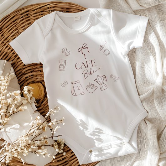 Coffee Theme Cafe Bebe Brewing Bow Baby Shower Romper