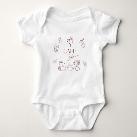 Coffee Theme Cafe Bebe Brewing Bow Baby Shower Romper (Voorkant)
