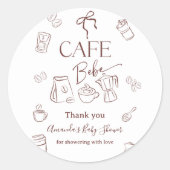 Coffee Theme Cafe Bebe Brewing Bow Baby Shower Ronde Sticker (Voorkant)