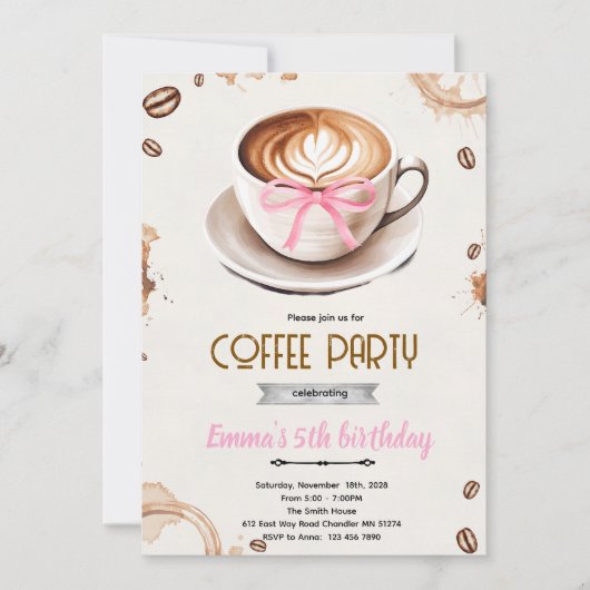 Coffee theme girl party invitation kaart (Voorkant)