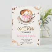 Coffee theme girl party invitation kaart (Staand voorkant)