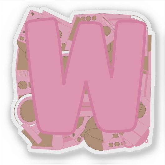 Coffee Theme Letter W Custom-Cut Vinyl Sticker (Voorkant)