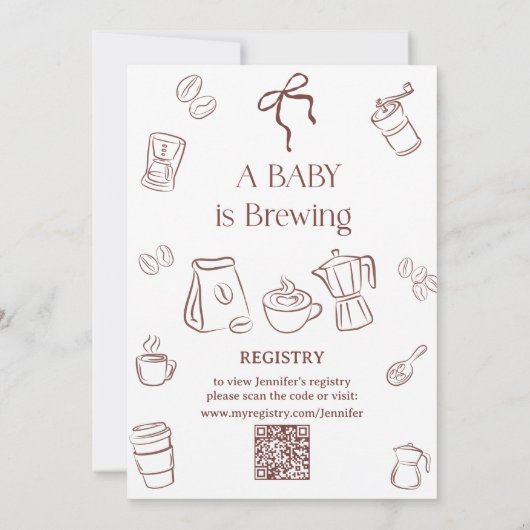 Coffee Theme Neutral Bow Brewing Baby Shower Kaart (Achterkant)