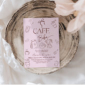 Coffee Theme Pink Bow Cafe Bebe Girl Baby Shower Kaart