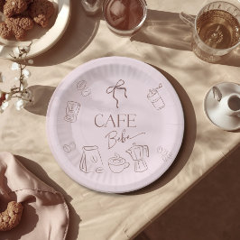 Coffee Theme Pink Bow Cafe Bebe Girl Baby Shower Papieren Bordje
