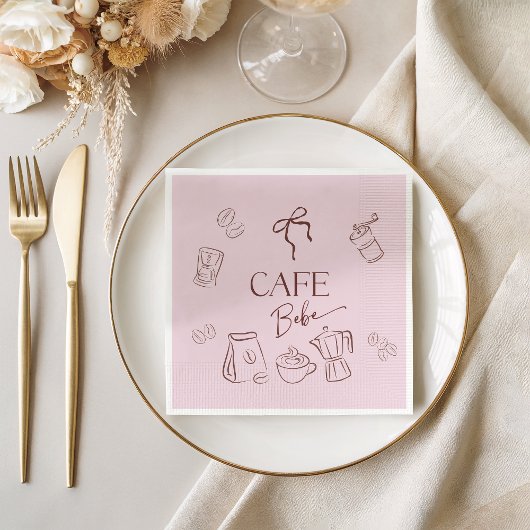 Coffee Theme Pink Bow Cafe Bebe Girl Baby Shower Servet