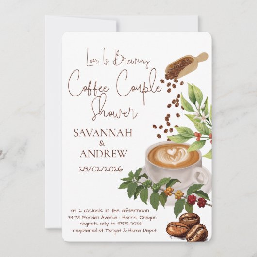 Coffee Themed Couple Shower Invitation Kaart (Voorkant)