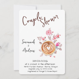 Coffee Themed Couple Shower Invitation Kaart
