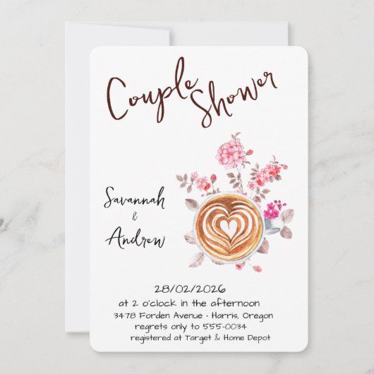 Coffee Themed Couple Shower Invitation Kaart (Voorkant)