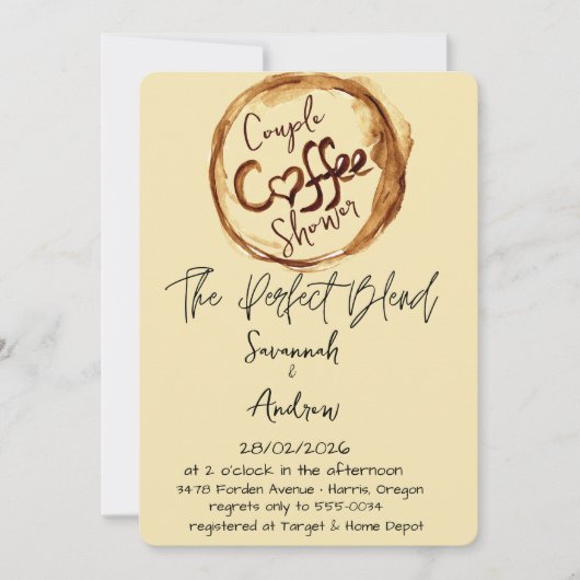 Coffee Themed Couple Shower Invitation Kaart (Voorkant)