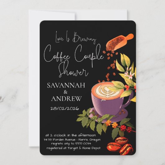 Coffee Themed Couple Shower Invitation Kaart (Voorkant)