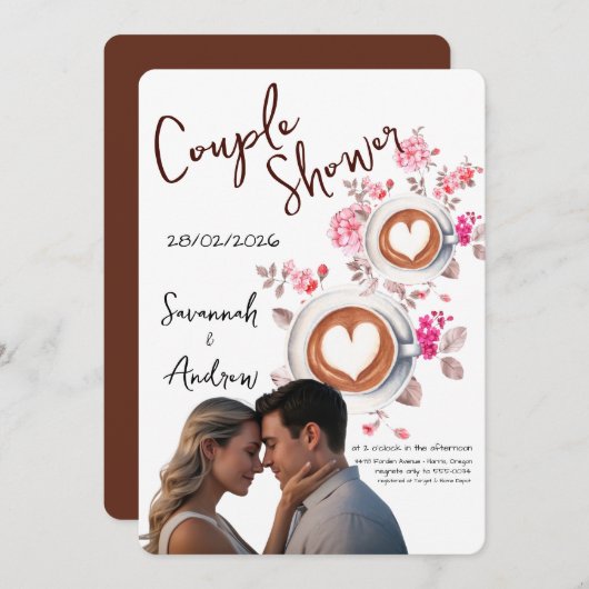 Coffee Themed Couple Shower Invitation Kaart (Voorkant / Achterkant)
