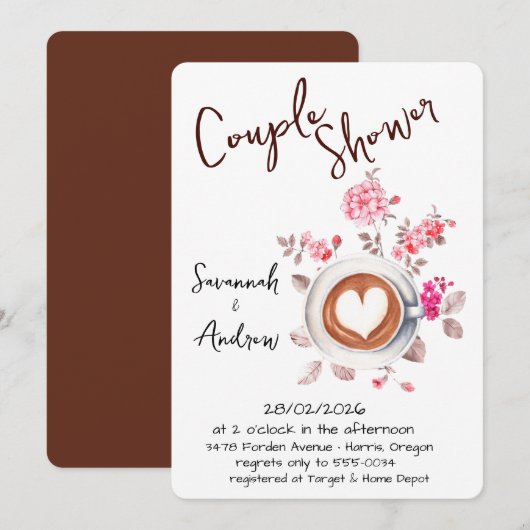 Coffee Themed Couple Shower Invitation Kaart (Voorkant / Achterkant)