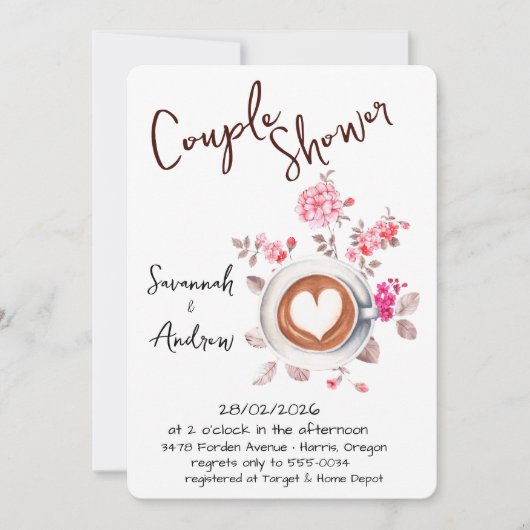 Coffee Themed Couple Shower Invitation Kaart (Voorkant)