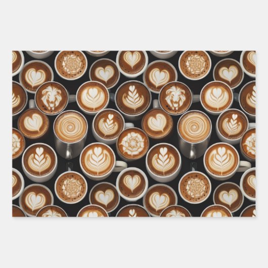 Coffee Themed Wrapping Paper Flat Sheet Set of 3 (Voorkant 3)