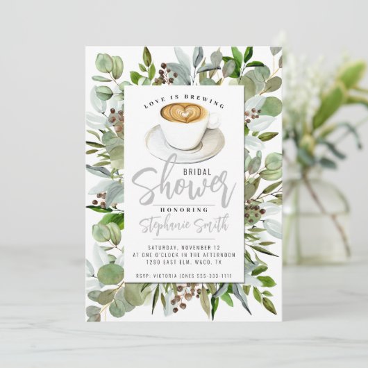 Coffee Thleed Bridal Shower-uitnodiging Kaart (Staand voorkant)