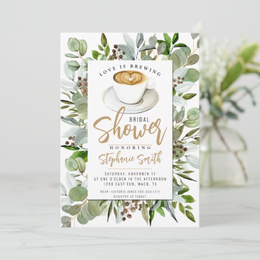 Coffee Thleed Bridal Shower-uitnodiging Kaart (Staand voorkant)