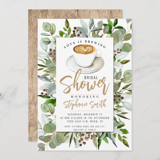 Coffee Thleed Bridal Shower-uitnodiging Kaart (Voorkant / Achterkant)