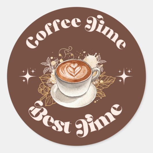 Coffee Time Best Time Retro Latte Sticker (Voorkant)