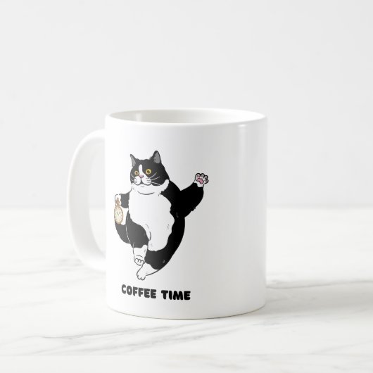 Coffee Time Black Cat Mok voor introverte mensen (Voorkant links)