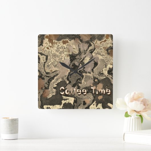 Coffee Time Brown Splash  Vierkante Klok (Huis)