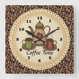 Coffee Time Clock Vierkante Klok