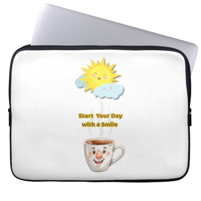 Coffee Time – Cute Smiling Cup Laptop Sleeve (Voorkant)