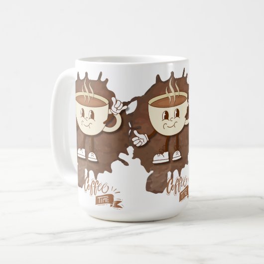**Coffee Time – Cute Smiling Cup Steam  Koffiemok (Voorkant links)