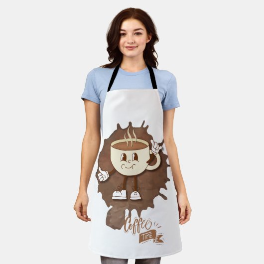 **Coffee Time – Cute Smiling Cup Steam  Schort (Gedragen)