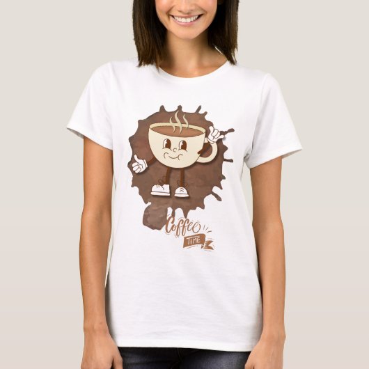 **Coffee Time – Cute Smiling Cup Steam  T-shirt (Voorkant)